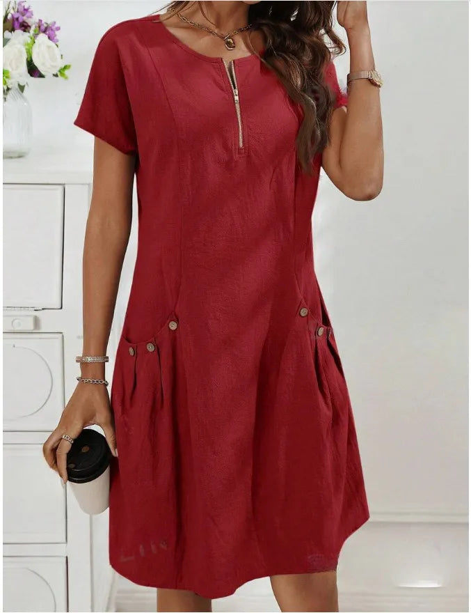 Robe Décontractée à Poches avec Zip Décoratif